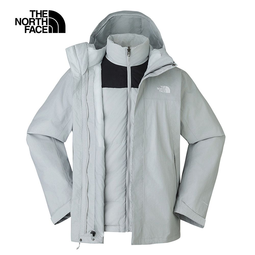 The North Face 北面 男款灰色防水透氣保暖連帽羽絨內裡三合一外套|81QSA0M