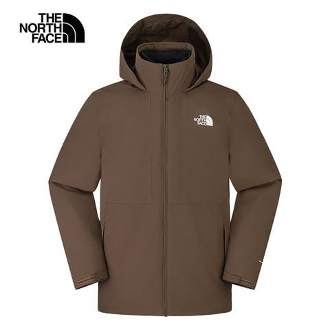 The North Face 北面 男款棕色防水透氣保暖連帽羽絨內裡三合一外套|88RK1OI