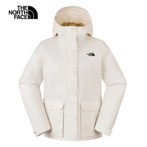 The North Face 北面 女款白色防水透氣保暖連帽羽絨內裡三合一外套|88RWROR