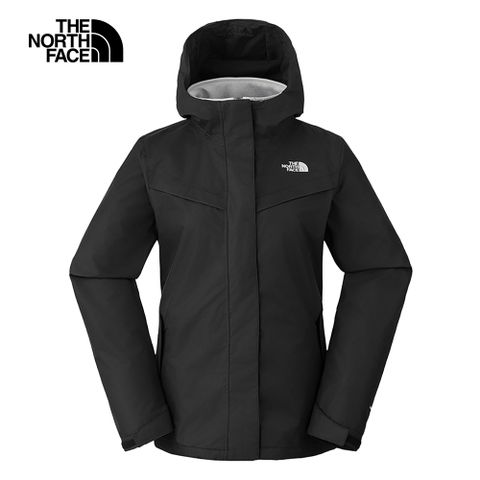 The North Face 北面 女款黑色防水透氣保暖連帽抓絨內裡三合一外套|88RY7O1