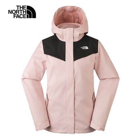 The North Face 北面 女款粉紅色防水透氣保暖連帽抓絨內裡三合一外套|88RYHZI