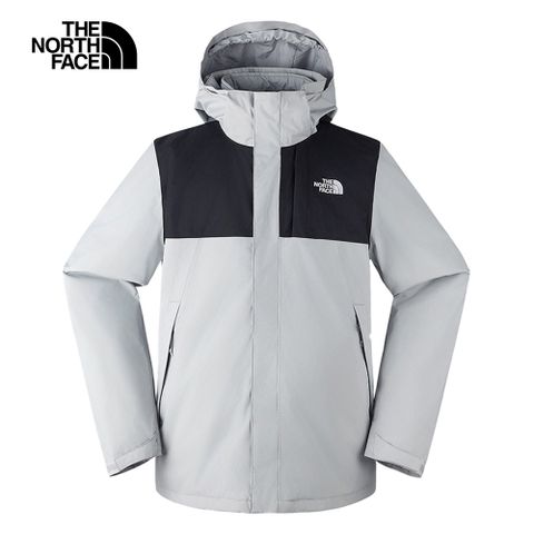 The North Face 北面 男款灰黑拼接防水透氣可拆卸連帽鋪棉內裡三合一外套|8DNCC3F