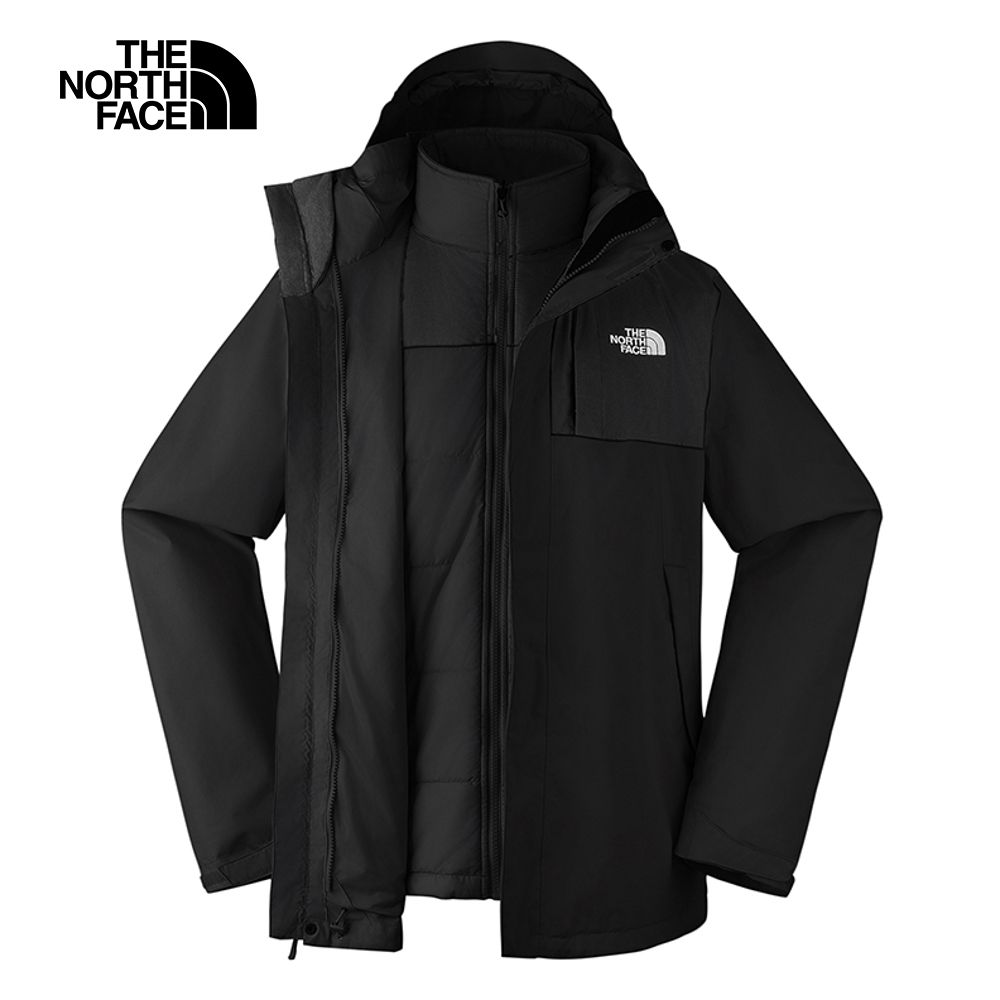 The North Face 北面 男款黑色防水透氣可拆卸連帽鋪棉內裡三合一外套|8DNCJK3