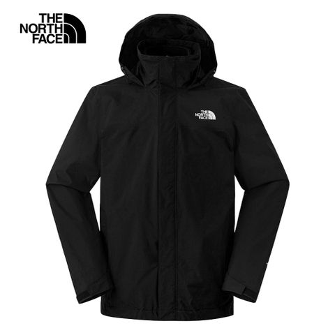 The North Face 北面 男款黑色防水透氣可調節可收納連帽抓絨內裡三合一外套|8DNJKX7