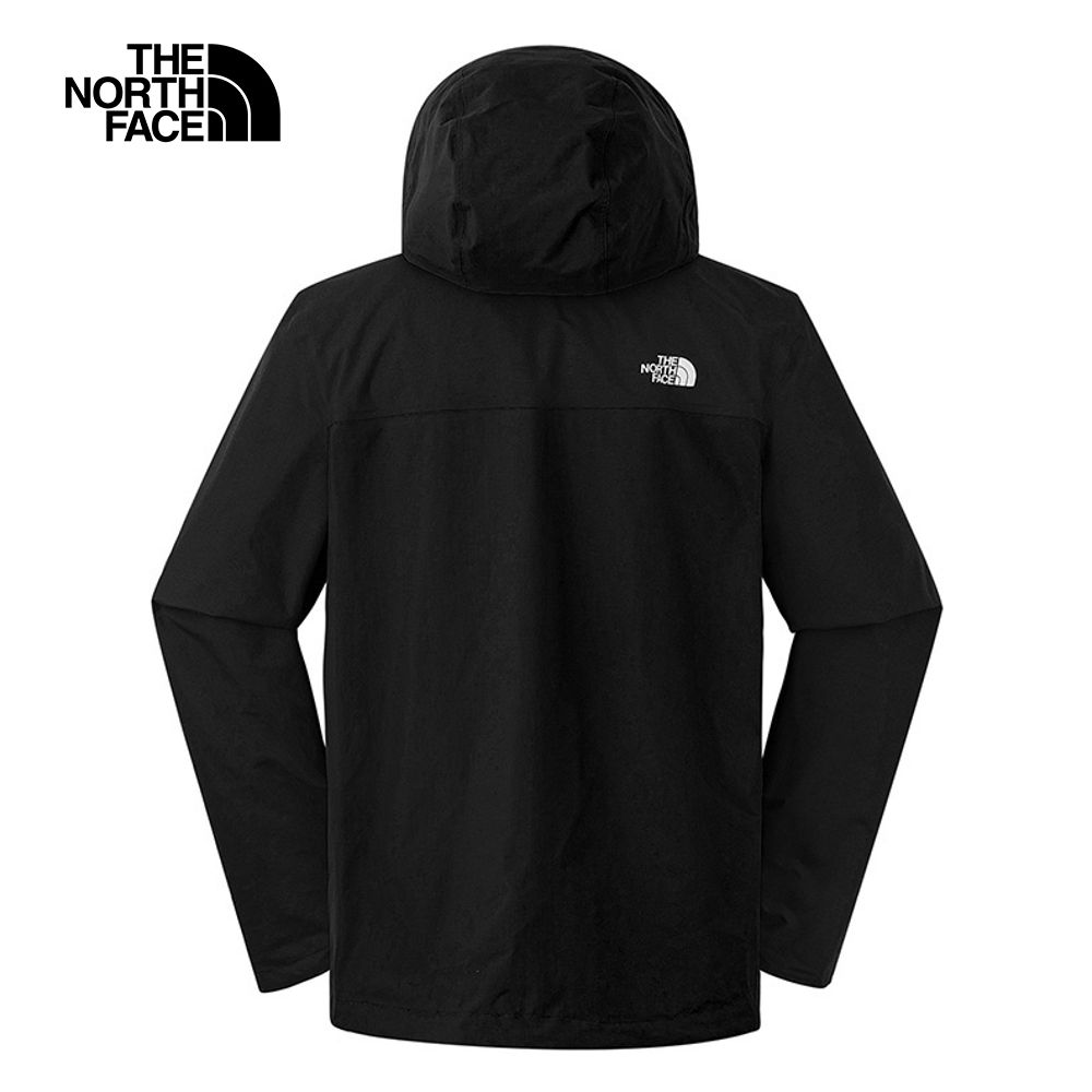 The North Face 北面 男款黑色防水透氣可調節可收納連帽抓絨內裡三合一外套|8DNJKX7