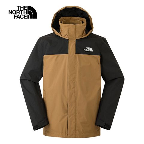 The North Face 北面 男款棕色防水透氣可調節可收納連帽抓絨內裡三合一外套|8DNJYW2