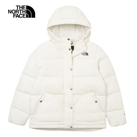 The North Face 北面 女款米白色舒適保暖連帽羽絨外套|8DMMQLI 550蓬鬆度