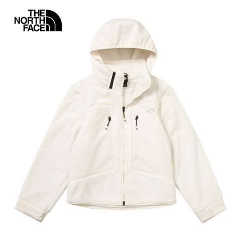 The North Face 北面 UE女款米白色舒適保暖大口袋設計連帽抓絨外套|8AGDQLI