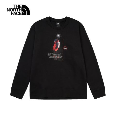 The North Face 北面 男款黑色舒適保暖胸前趣味品牌印花長袖大學T｜8ATEJK3