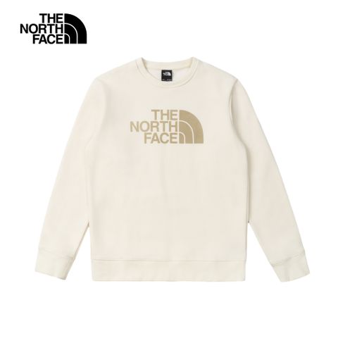 The North Face北面男款米白色舒適保暖大尺寸品牌印花長袖大學T｜8ATFQLI