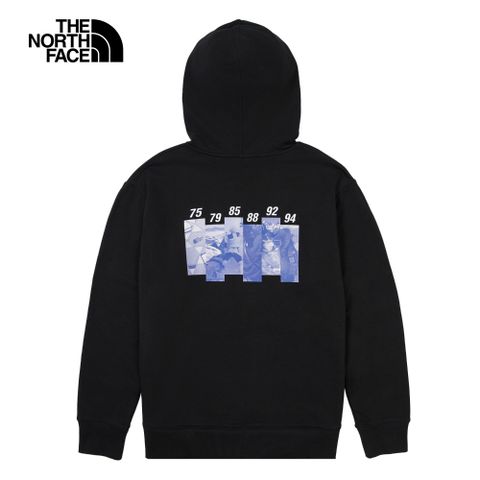 The North Face 北面 男女款黑色舒適保暖大尺寸印花休閒長袖帽T｜8ATDJK3