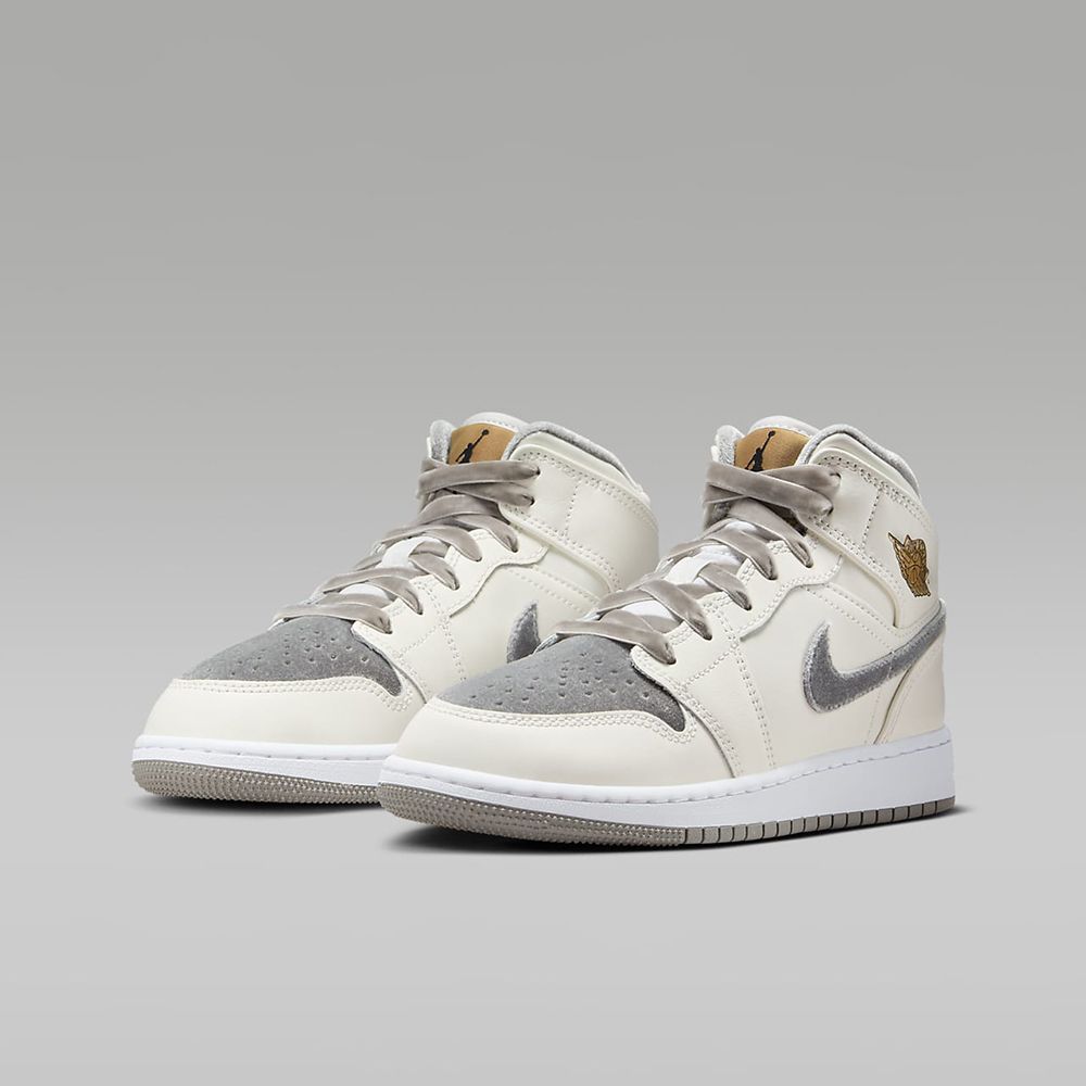 NIKE】AIR JORDAN 1 MID SE GS 童鞋大童女鞋籃球鞋米白灰-FB9899100