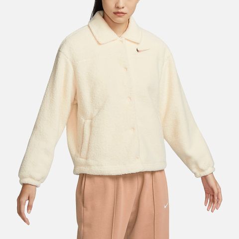 【NIKE】AS W NSW COLLARED SHERPA JKT 女 刷毛外套 米白-FB8708113