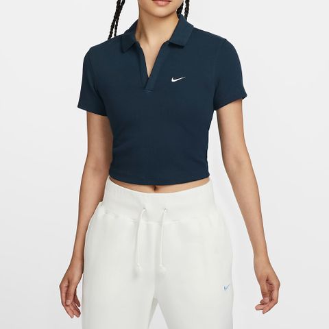 NIKE 耐吉 【NIKE】AS W NSW ESSNTL SS POLO CRP TO 女 短袖POLO 藍色-DV7885478