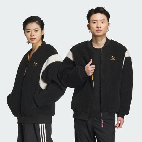 ADIDAS 愛迪達 【ADIDAS】CNY新年 SHERPA BOMBER 休閒外套 男女 雙面外套 黑/黃-IX4215