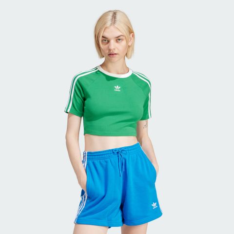 adidas 愛迪達 【ADIDAS】3 S BABY TEE 短袖上衣 短版上衣 女 綠色-IP0666