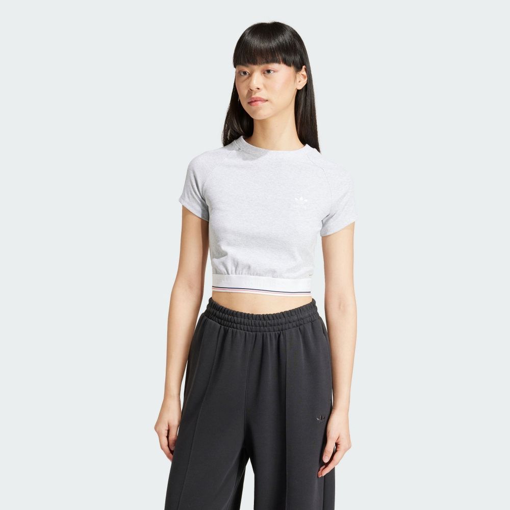 ADIDAS 愛迪達 【ADIDAS】CS RIB SS TEE 短袖上衣 女 灰色-IS2318