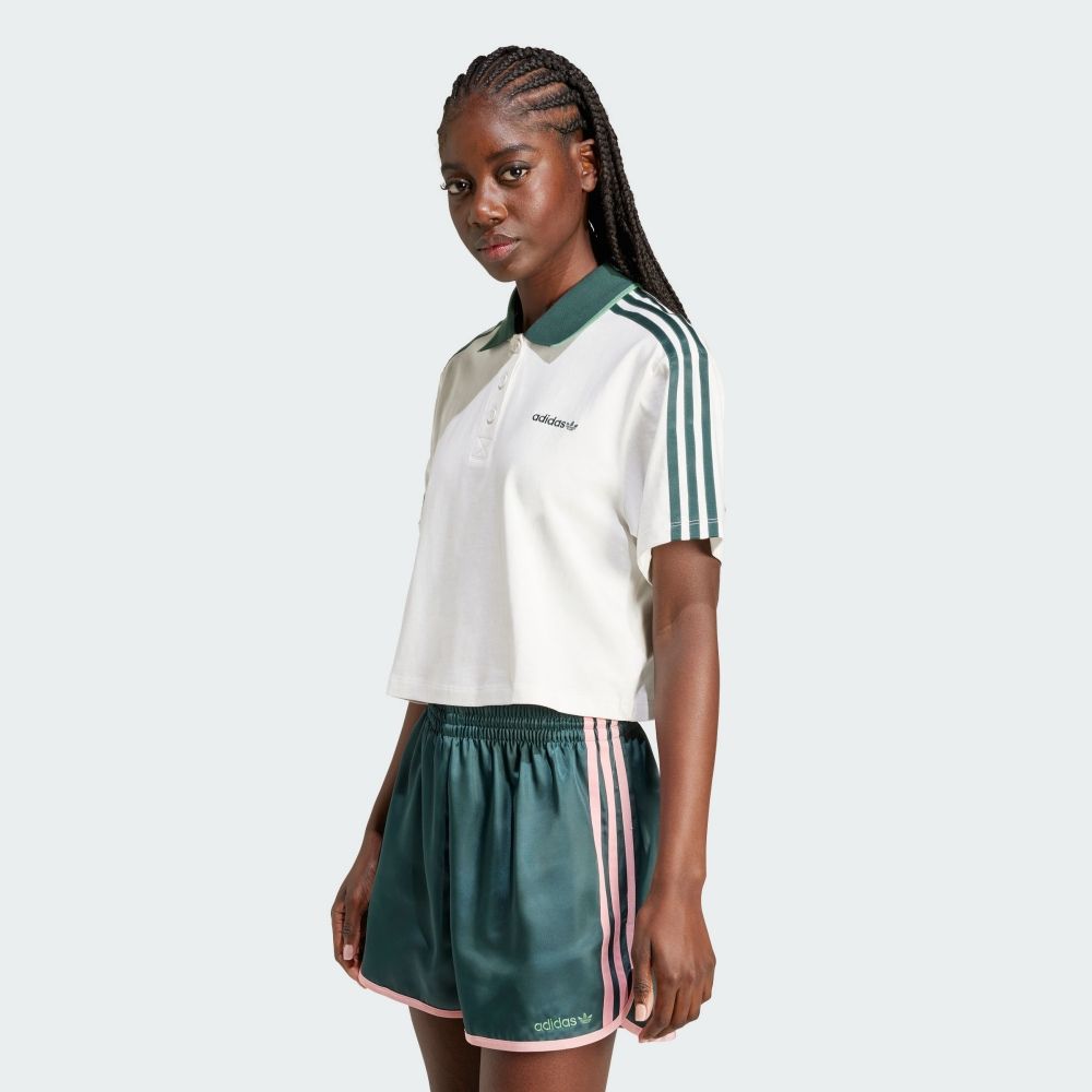  【ADIDAS】CROP POLO 短袖POLO 女 白綠色-IX3555