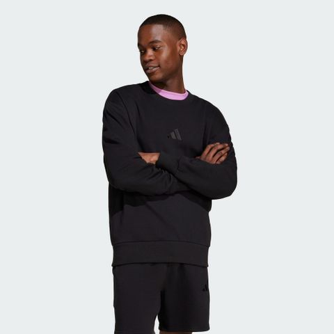 【ADIDAS】M A SZN FT CRW 圓領套頭衫 男 黑色-IX1261
