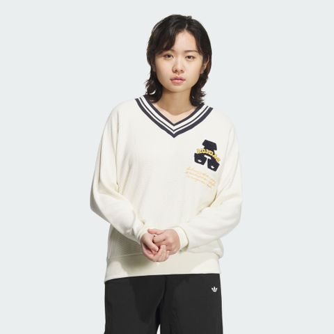 ADIDAS 愛迪達 VRCT CREW W1 圓領套頭衫 女 米白色Ｖ領運動衫-JD6377