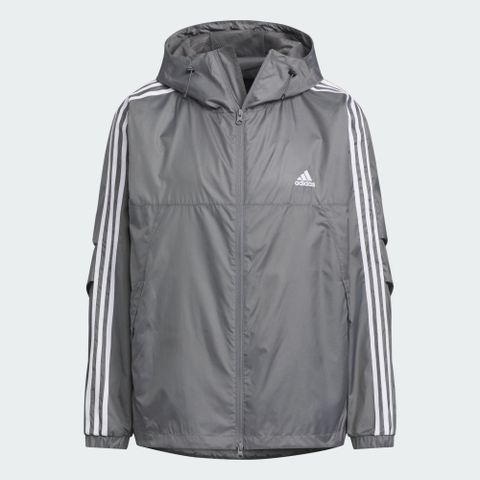 ADIDAS 愛迪達 ES+ 3S WV JKT 風衣外套 男 連帽 灰色-JF3955