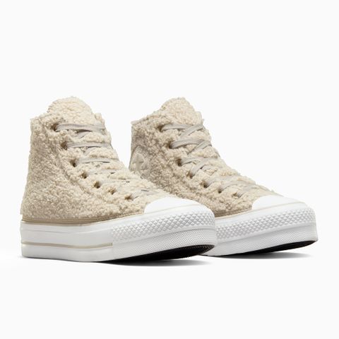 CONVERSE CTAS LIFT HI 高筒 休閒鞋 厚底鞋 毛絨鞋 女鞋 淺卡其-A05509C