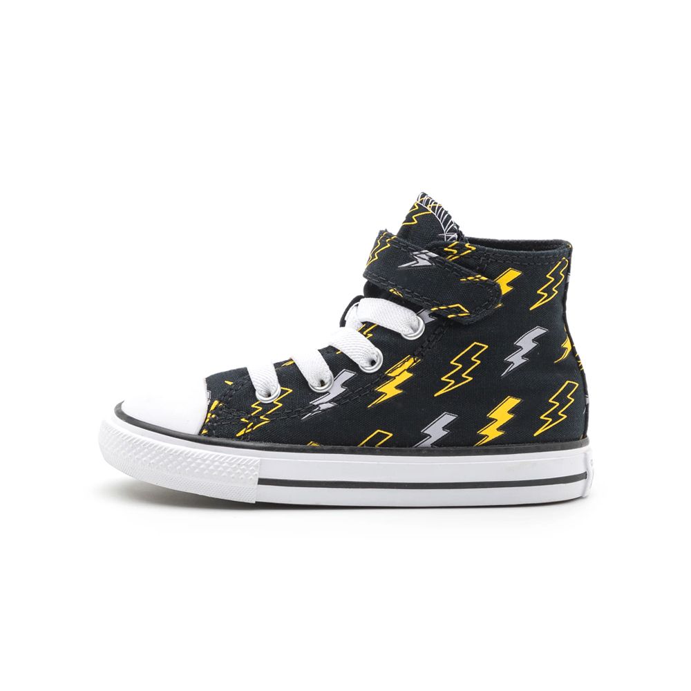  【CONVERSE】CTAS 1V HI 高筒 休閒鞋 童鞋 小童  嬰幼 魔鬼氈 閃電 黑色-A08375C