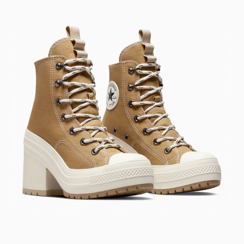 【CONVERSE】CHUCK 70 DE LUXE HEEL HI 高筒鞋 休閒鞋 厚底鞋 高跟鞋 男鞋 女鞋 卡其咖-A06437C