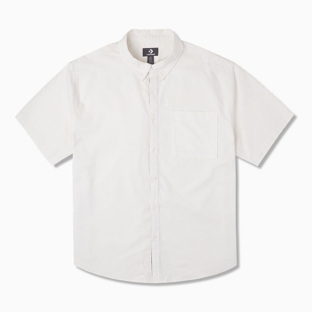  【CONVERSE】BASIC WOVEN SHIRT  短袖襯衫 男 白色_10025290-A03