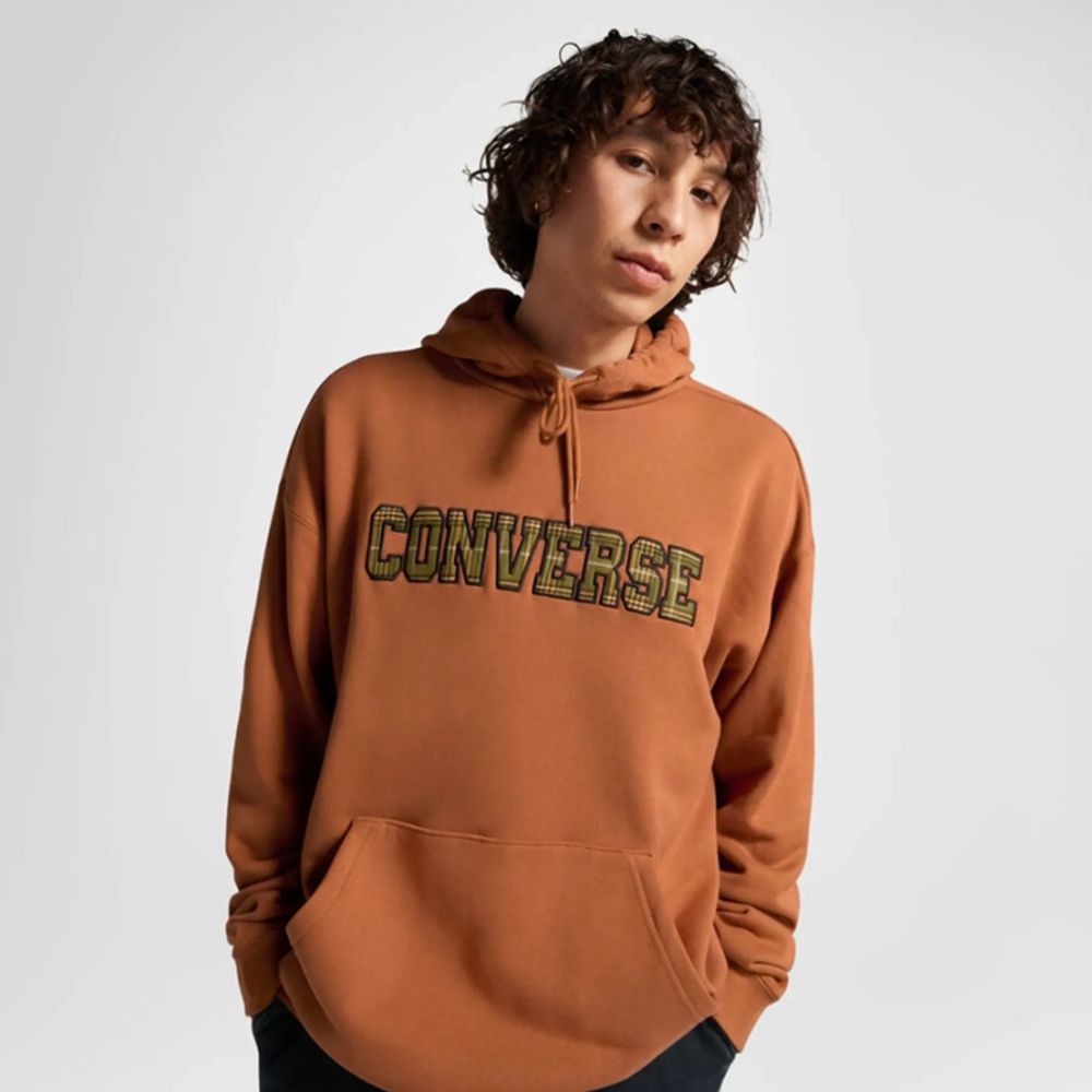  【CONVERSE】ELEVATED LOGO GRAPHIC HOODIE 連帽上衣 男 咖啡色-10025629-A03