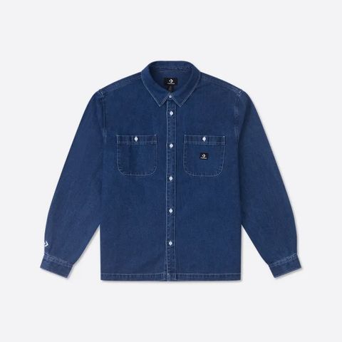 【CONVERSE】DENIM BUTTON DOWN SHIRT 牛仔外套 男 牛仔藍_10026570-A01