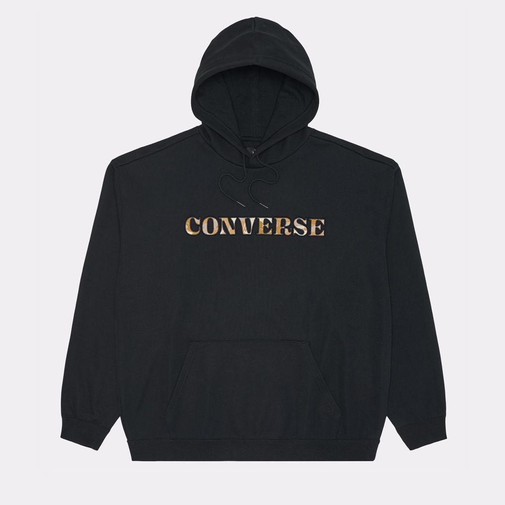  【CONVERSE】BRUSH STROKE CAMO HOODIE 連帽上衣 帽T 男 黑色-10025994-A02