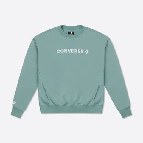 CONVERSE WORDMARK BIG LOGO BOYFRIEND CREW 長袖上衣 大學T 女 綠色-10026159-A03