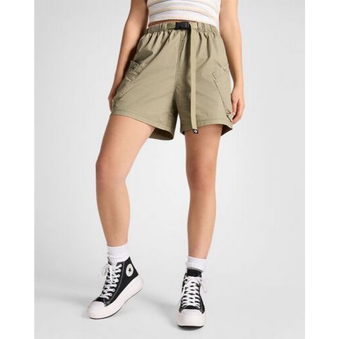【CONVERSE】WOVEN UTILITY SHORT 短褲 女 綠色-10026395-A04
