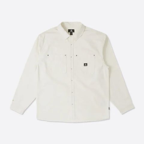 【CONVERSE】ONE STAR WOVEN SHIRT 長袖襯衫 襯衫外套 男 奶白色_10026908-A01