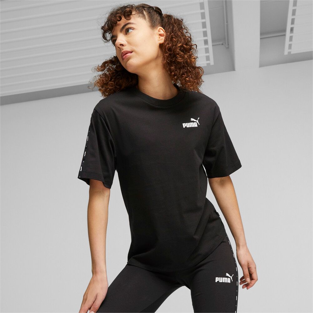  【PUMA】基本系列Ess+ Tape短袖T恤(F) 短袖上衣 女 黑色-67599401