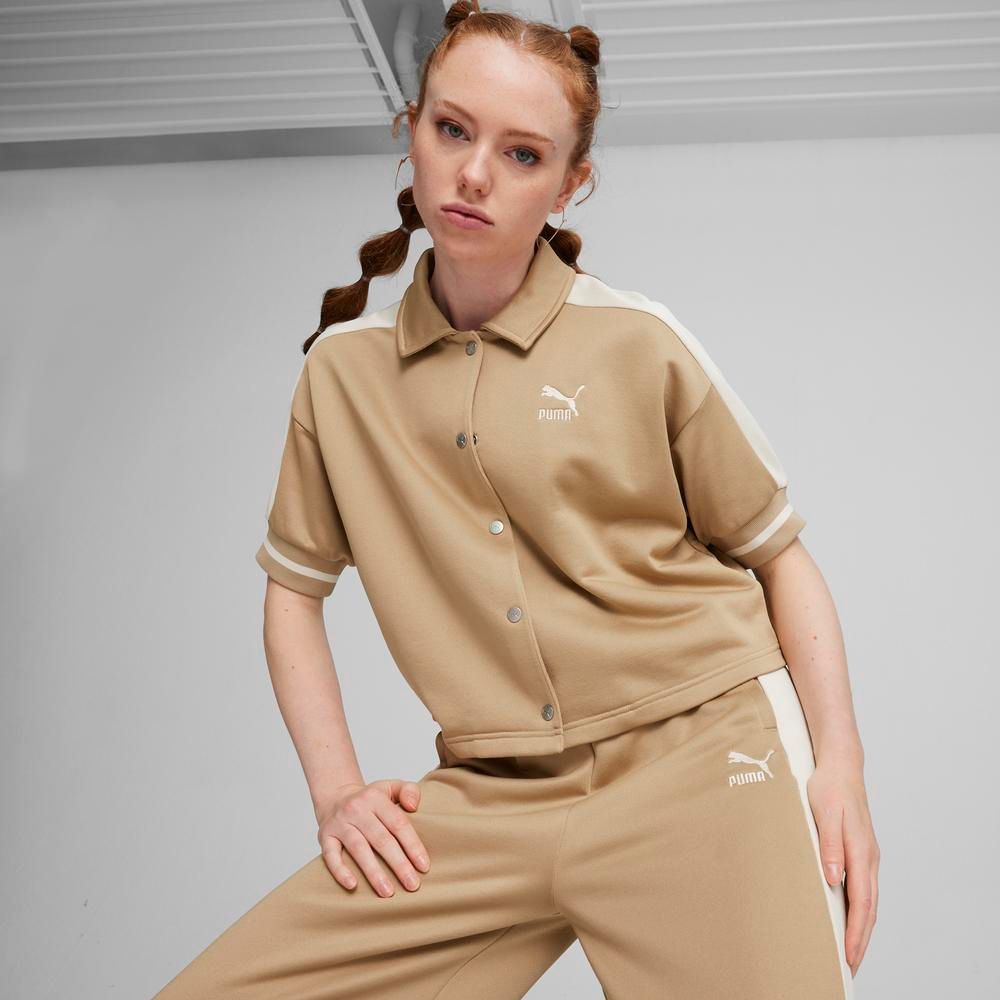 PUMA 彪馬 【PUMA】流行系列Fanbase T7短袖外套(F) 休閒外套 女 淺棕色-62434383