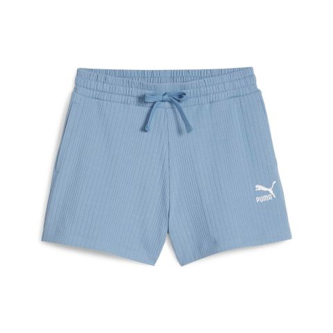 【PUMA】流行系列羅紋A字短褲(F) 短褲 女 藍色-62425420