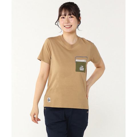 CHUMS 女 Camper Cooler Pocket 短袖上衣 淺棕色-CH112360B001