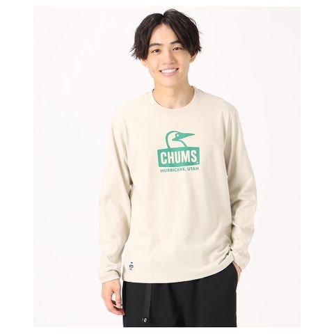 CHUMS Booby Face Brushed L/S T-Shirt 長袖上衣 男 米灰色-CH012303G057