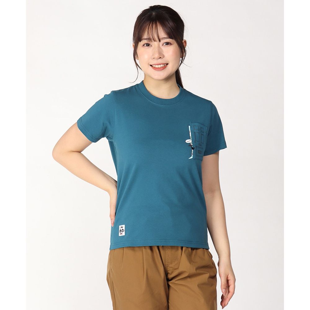 CHUMS Go Outdoor Pocket T-Shirt 短袖上衣 女 藍綠色-CH112348T001