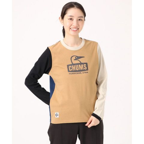 CHUMS Booby Face Brushed L/S T-Shirt 長袖上衣 女 卡其/米色-CH112303C081