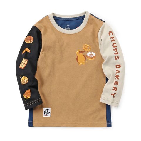 CHUMS Kids CHUMS BAKERY Brushed L/S T-Shirt 長袖上衣 中大童 棕/米色 撞色-CH211290C081