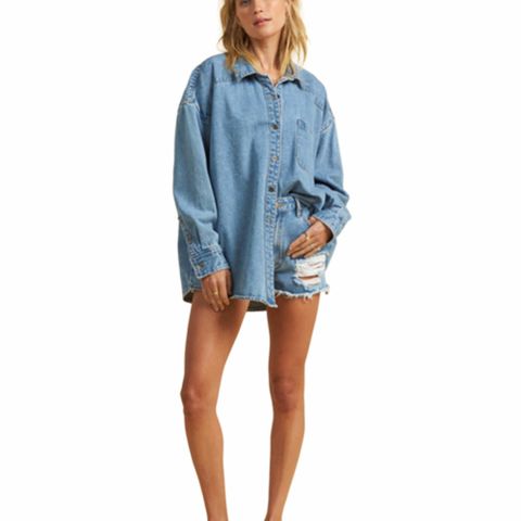 【BILLABONG】FEELING SALTY 寬版長袖襯衫 水洗藍-6503156AOW