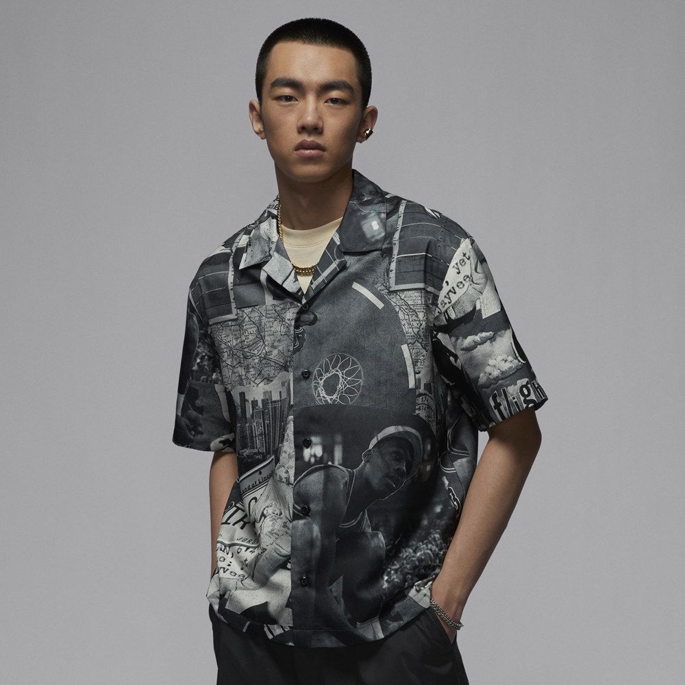  【NIKE】AS M J ESS AOP CAMP TOP 男 短袖上衣 黑色-FV7312133