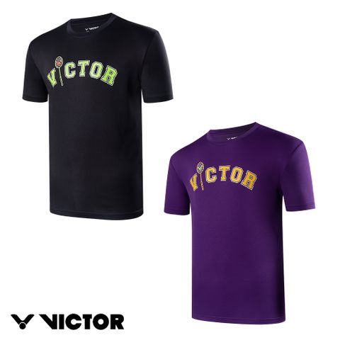 VICTOR 勝利體育 弧形 T-shirt(T-2403 C/J 黑/紫)