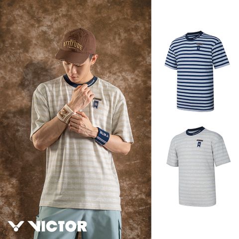 VICTOR 勝利體育 x LZJ 聯名系列 T-shirt(T-4502LZJ V/B 條紋燕麥/條紋藏青)