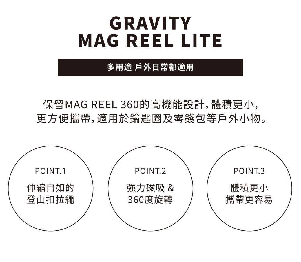 日本ROOT CO. Gravity MAG REEL LITE 360度旋轉多功能登山扣- 共六色