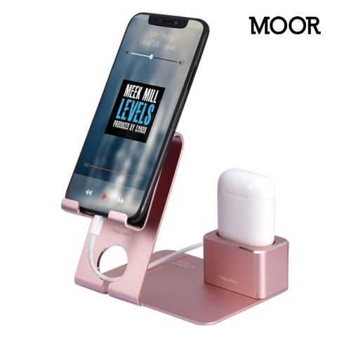 【魔耳MOOR】原價850↘活動限時降Holder-Mate iPhone, Airpods 2合1充電展示架(HM230玫瑰金)