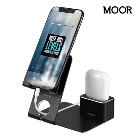【魔耳MOOR】原價850↘活動限時降Holder-Mate iPhone, Airpods 2合1充電展示架(HM230黑)